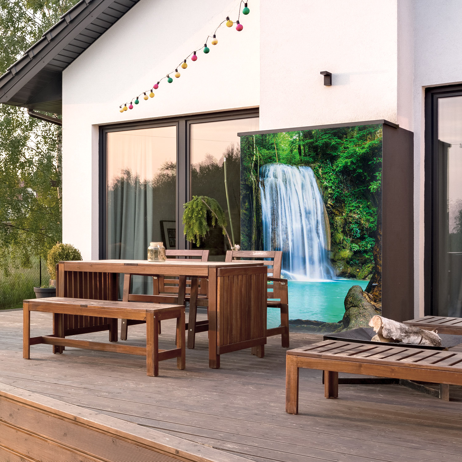 Wandverkleidung für den Outdoorbereich mit Wasserfall V1 Motiv