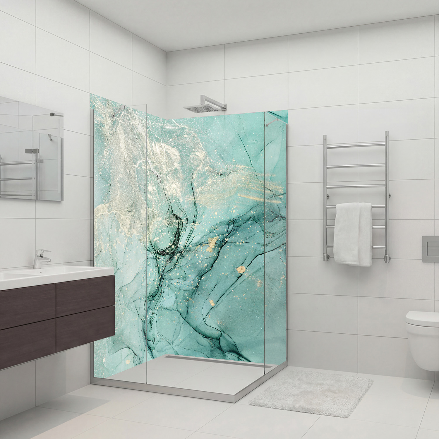 Duschrückwand mit Marmor V19 Motiv, als Badrückwand zum Fliesenersatz