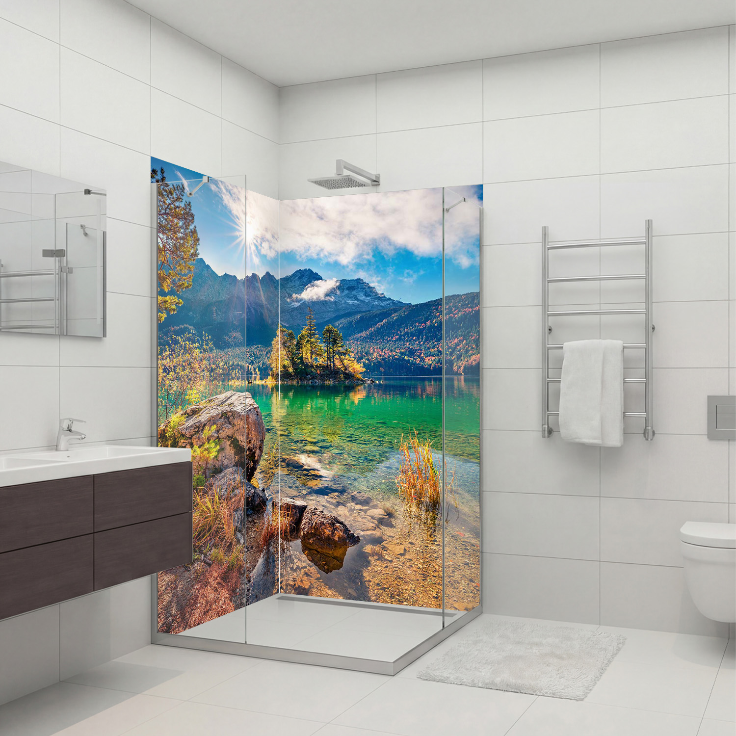 Duschrückwand mit Berg V7 Motiv