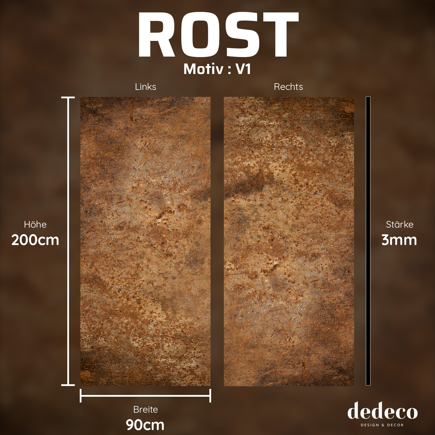 Duschrückwand mit Rost V1 Motiv, als Badrückwand zum Fliesenersatz