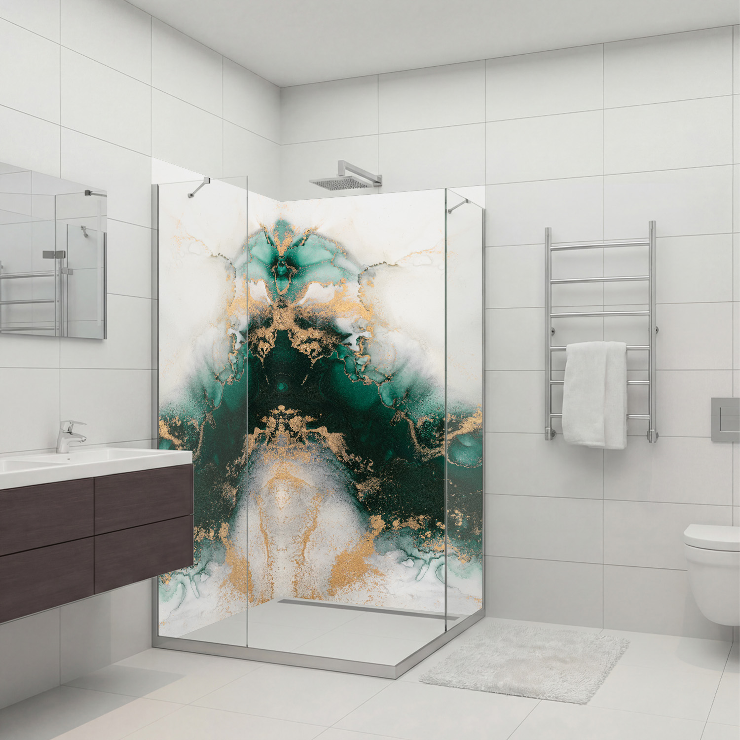 Duschrückwand mit Marmor V15 Motiv, als Badrückwand zum Fliesenersatz