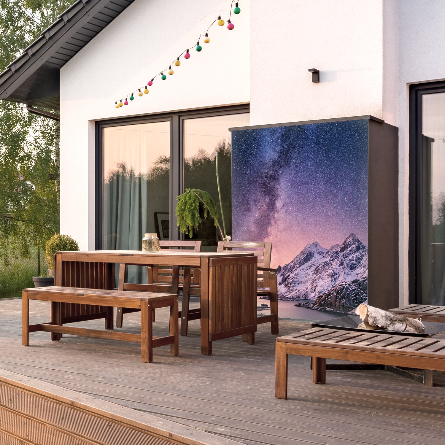 Wandverkleidung für den Outdoorbereich mit Polarlicht V3 Motiv