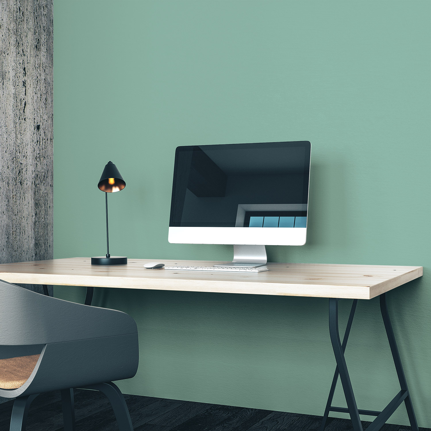 Wandverkleidung für das Büro in Pastellgrün Unifarbe