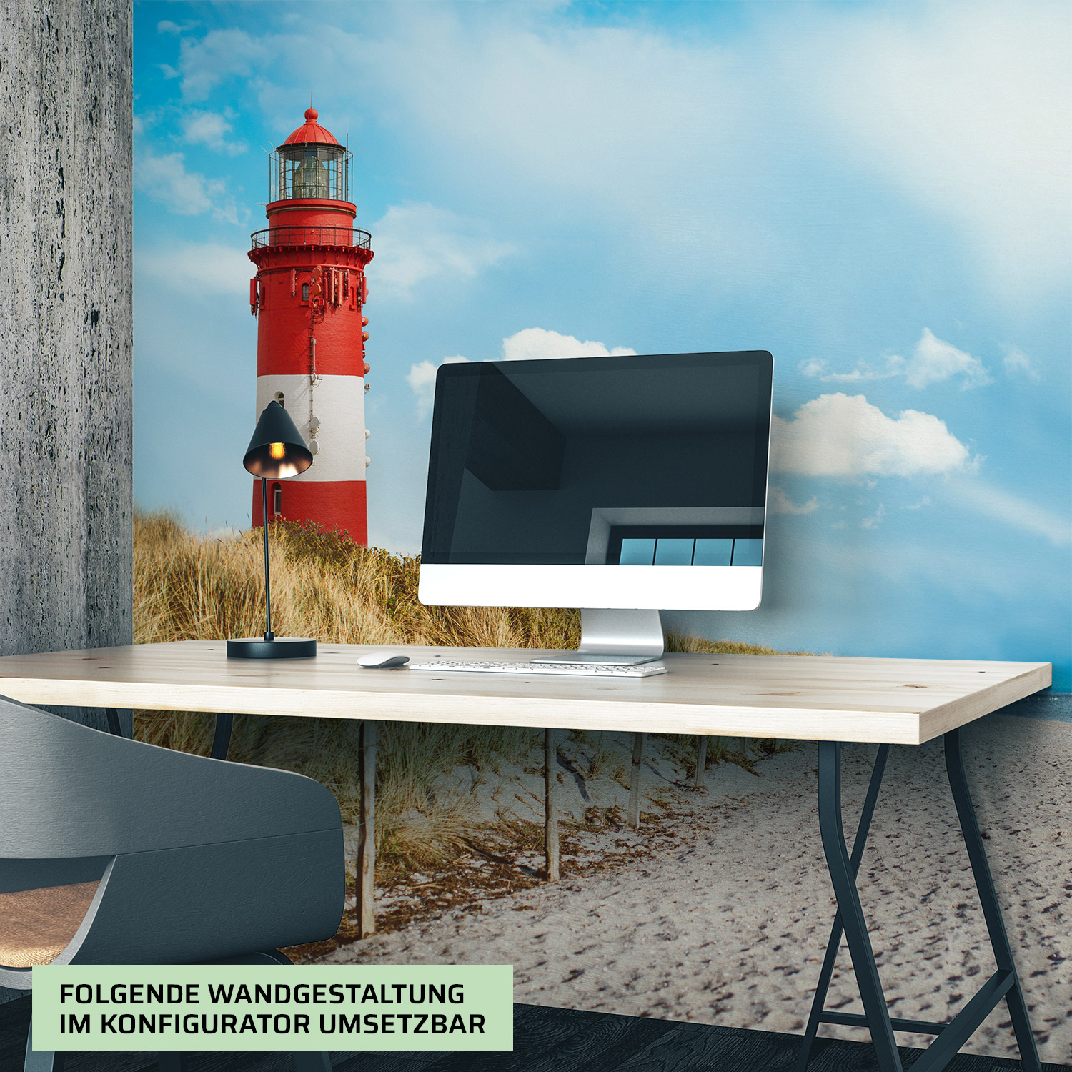Wandverkleidung für das Büro mit Leuchtturm V1 Motiv