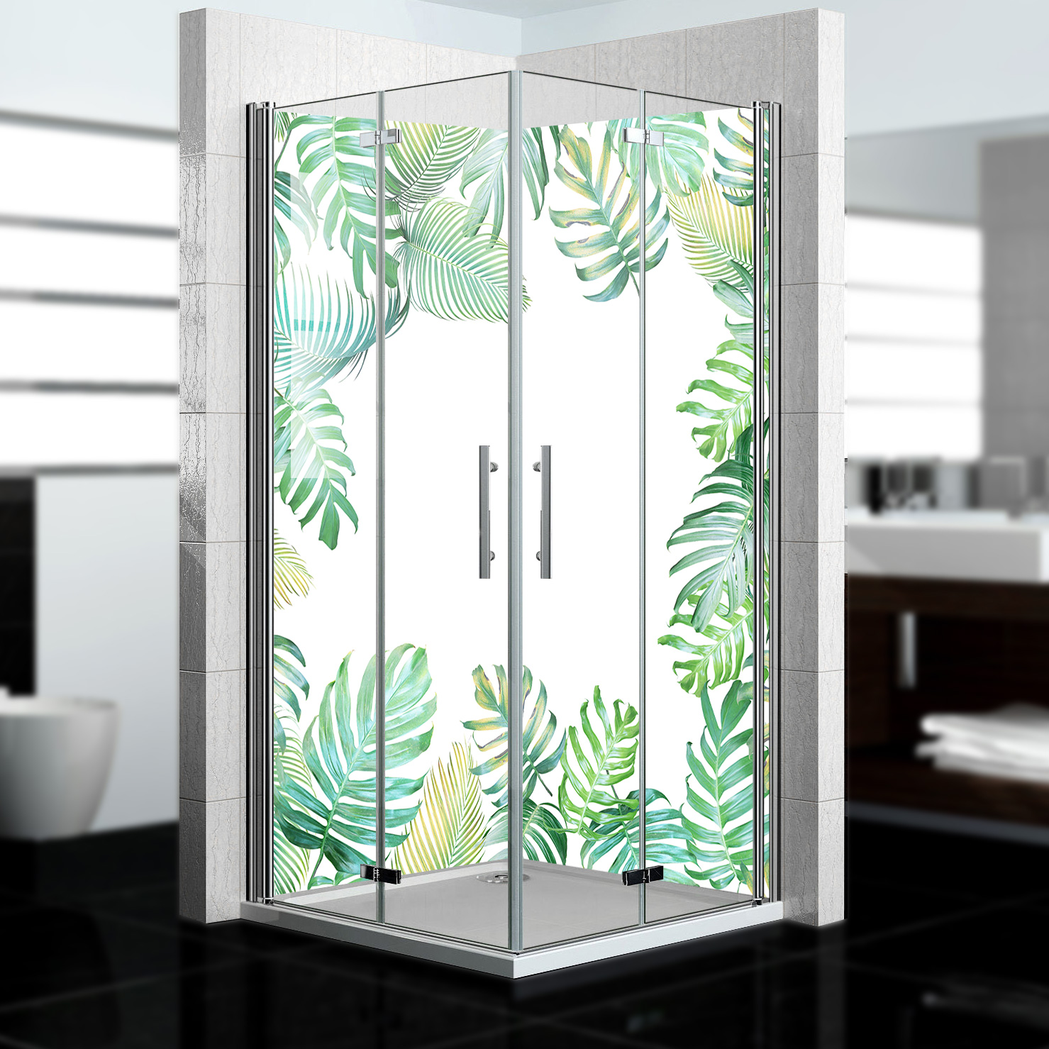 Duschrückwand mit Tropical V1 Motiv, als Badrückwand zum Fliesenersatz