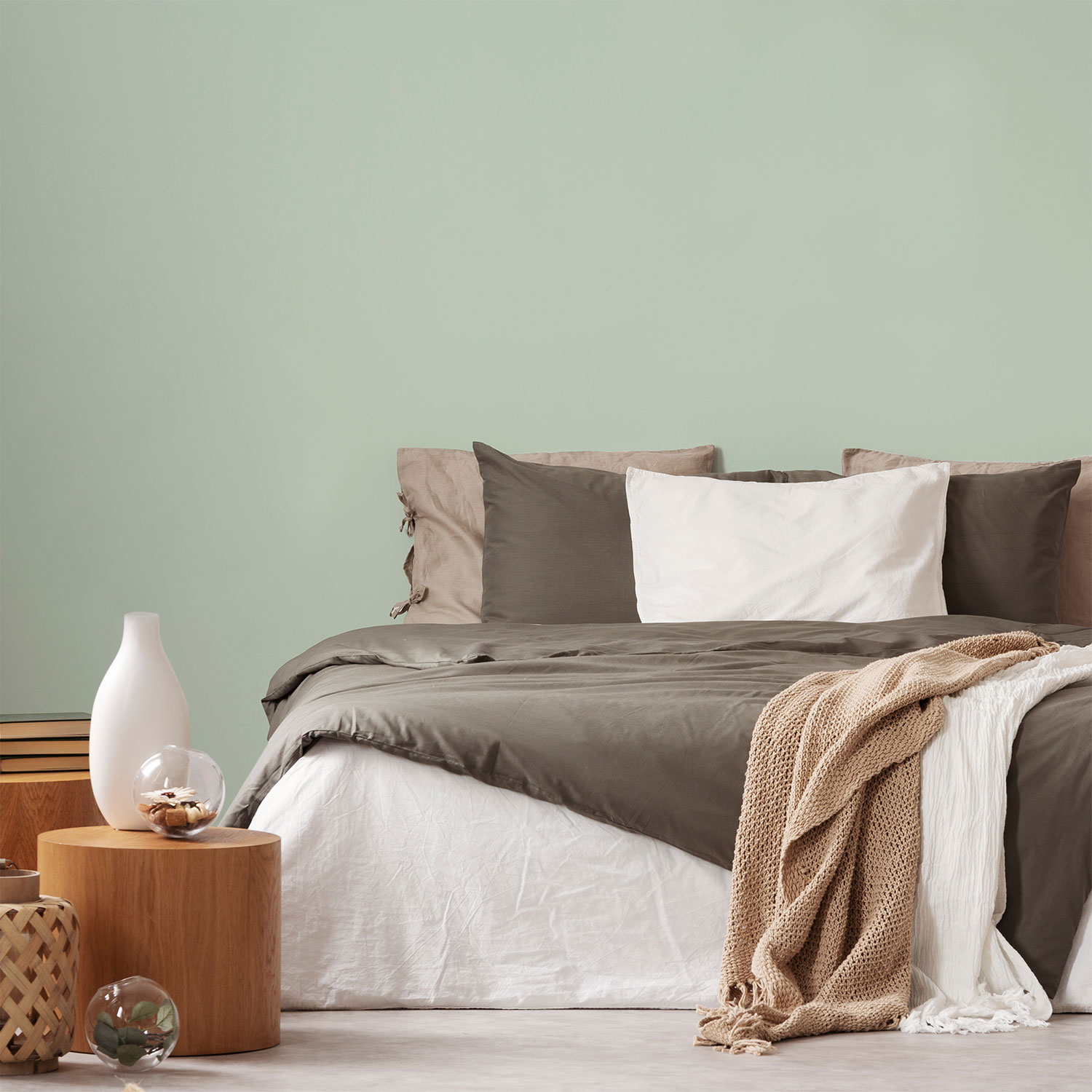 Wandverkleidung für das Schlafzimmer in Mint Unifarbe Wandverkleidung für das Schlafzimmer in Mint Unifarbe