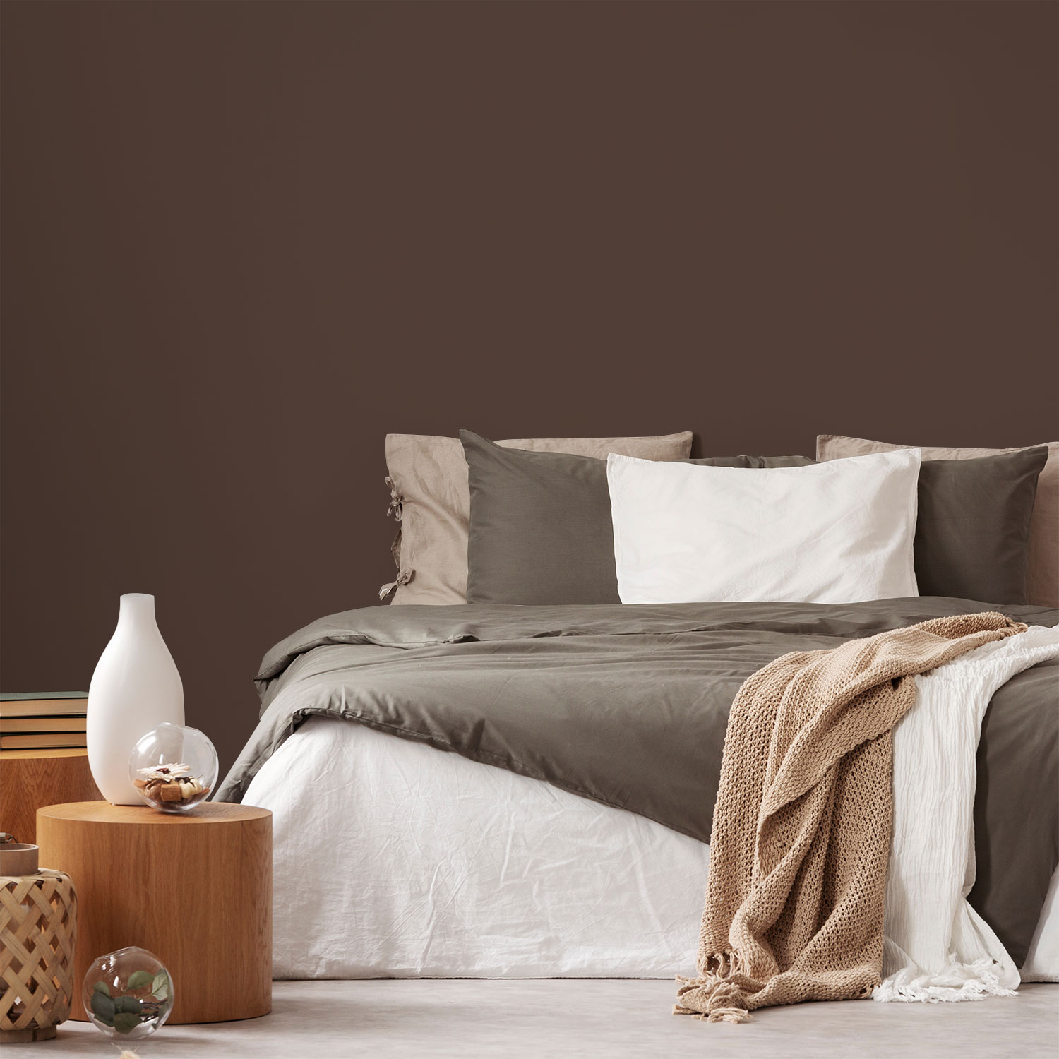 Wandverkleidung für das Schlafzimmer in Braun Unifarbe Wandverkleidung für das Schlafzimmer in Braun Unifarbe