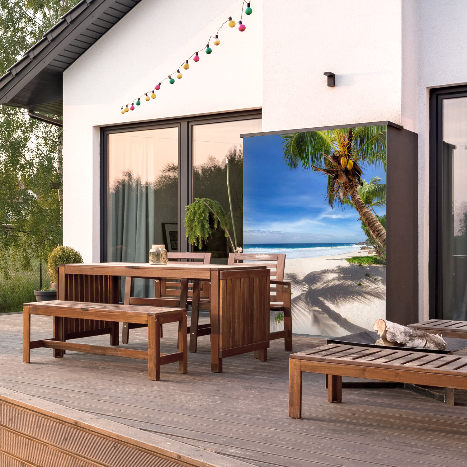 Wandverkleidung für den Outdoorbereich mit Strand V1 Motiv