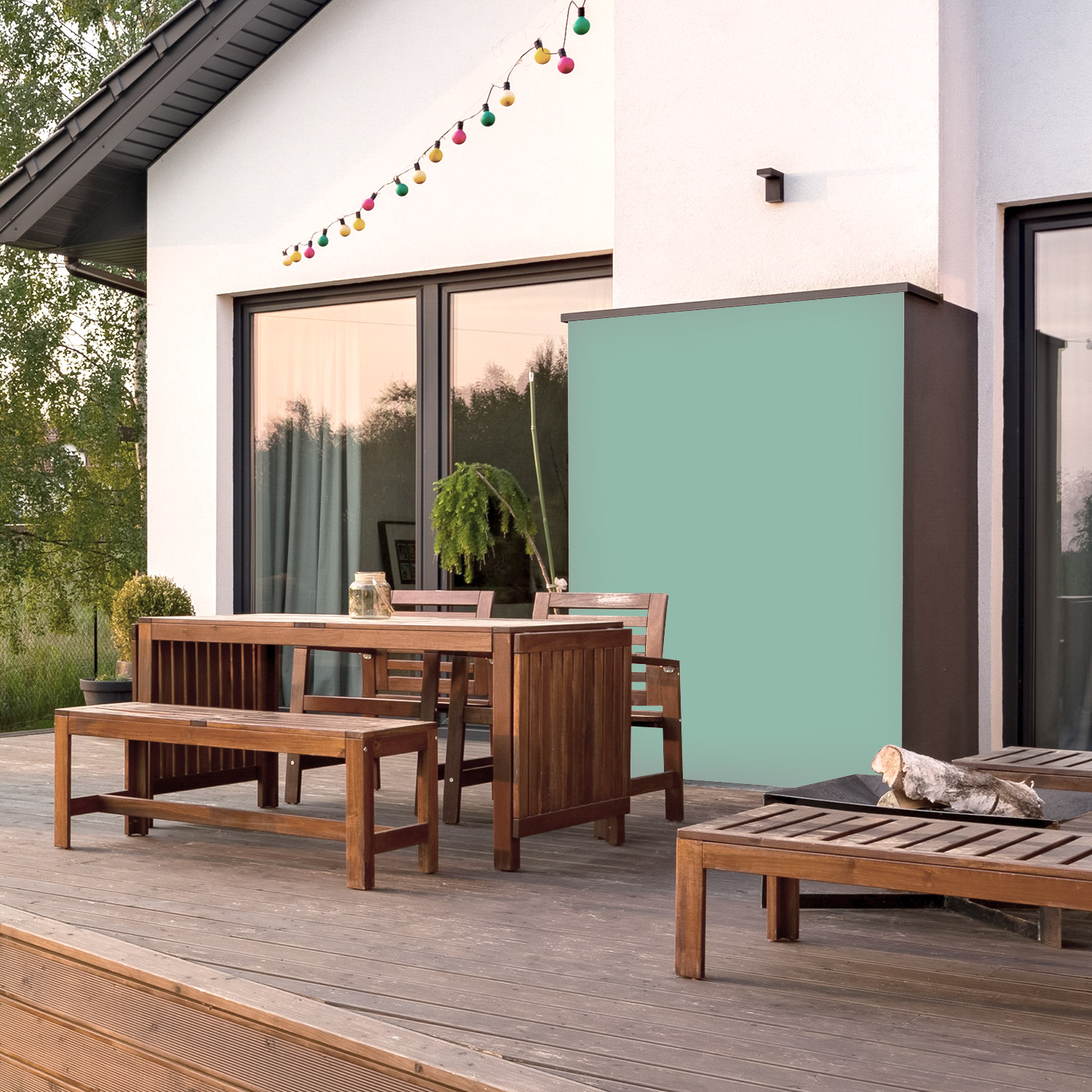 Wandverkleidung für den Outdoorbereich in Pastellgrün Unifarbe Wandverkleidung für den Outdoorbereich in Pastellgrün Unifarbe