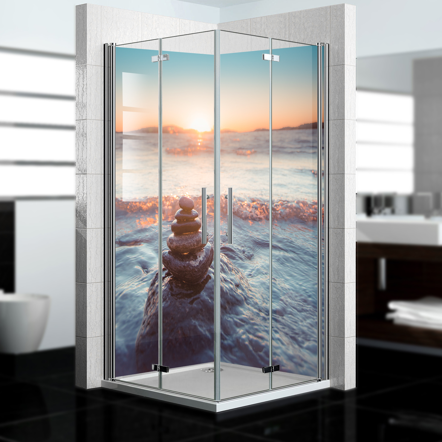 Duschrückwand mit Calm V1 Motiv, als Badrückwand zum Fliesenersatz Duschrückwand mit Calm V1 Motiv, als Badrückwand zum Fliesenersatz