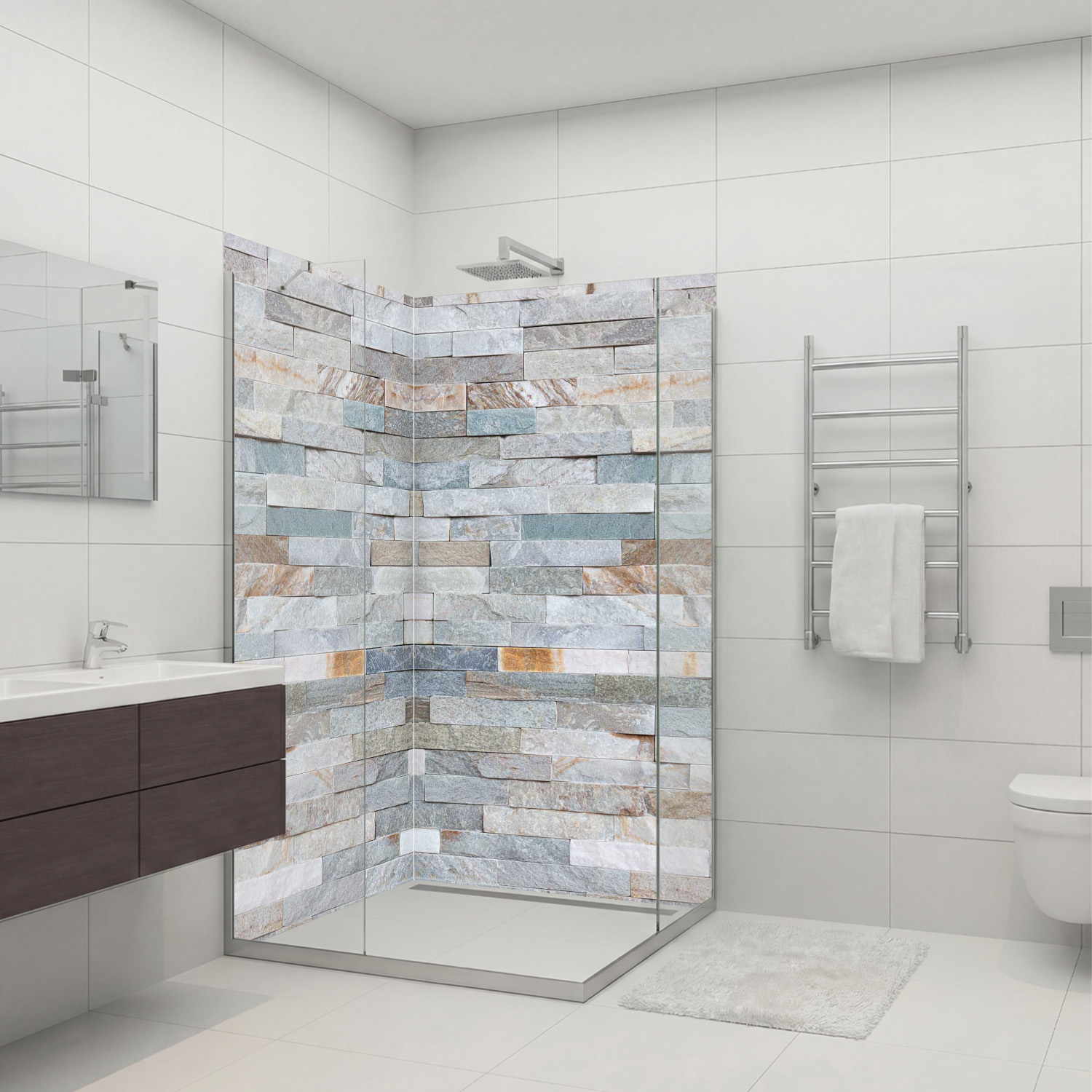 Duschrückwand mit Stein V4 Motiv, als Badrückwand zum Fliesenersatz