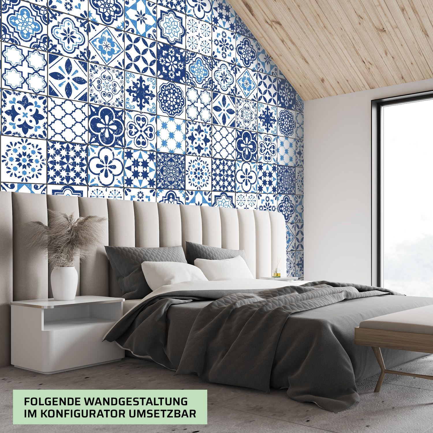 Wandverkleidung für das Schlafzimmer mit Fliesen V1 Motiv