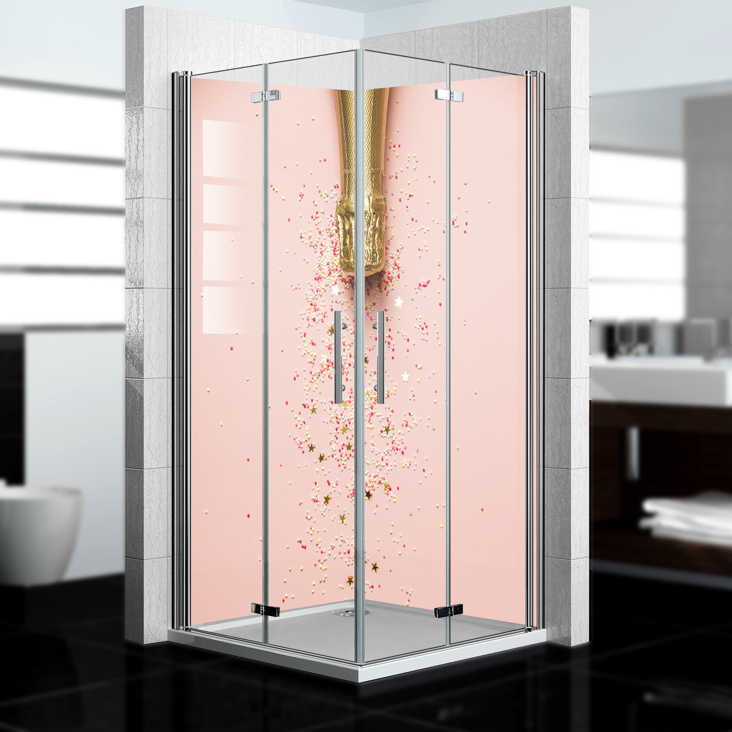 Duschrückwand mit Cheers V2 Motiv, als Badrückwand zum Fliesenersatz