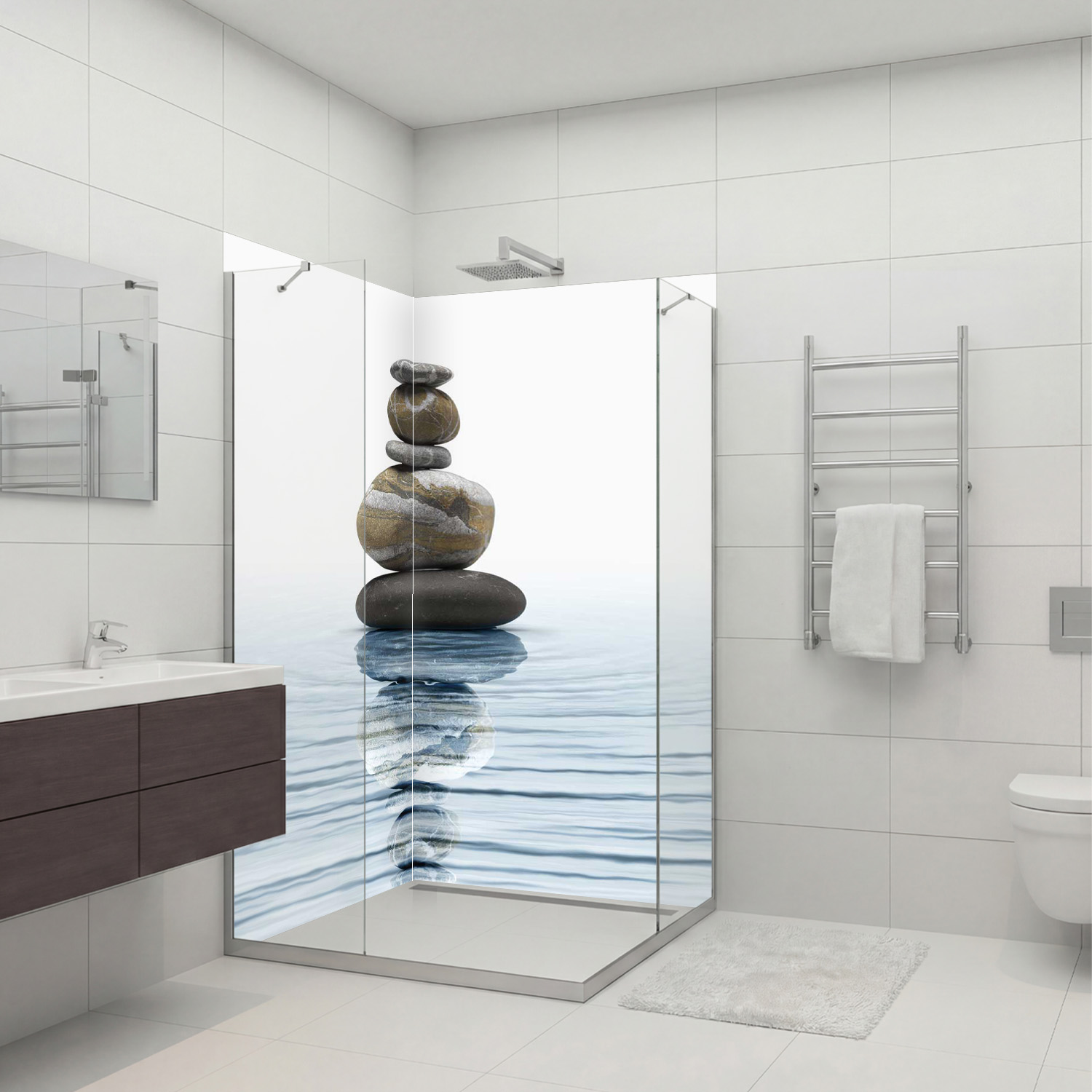 Duschrückwand mit Zen V7 Motiv, als Badrückwand zum Fliesenersatz