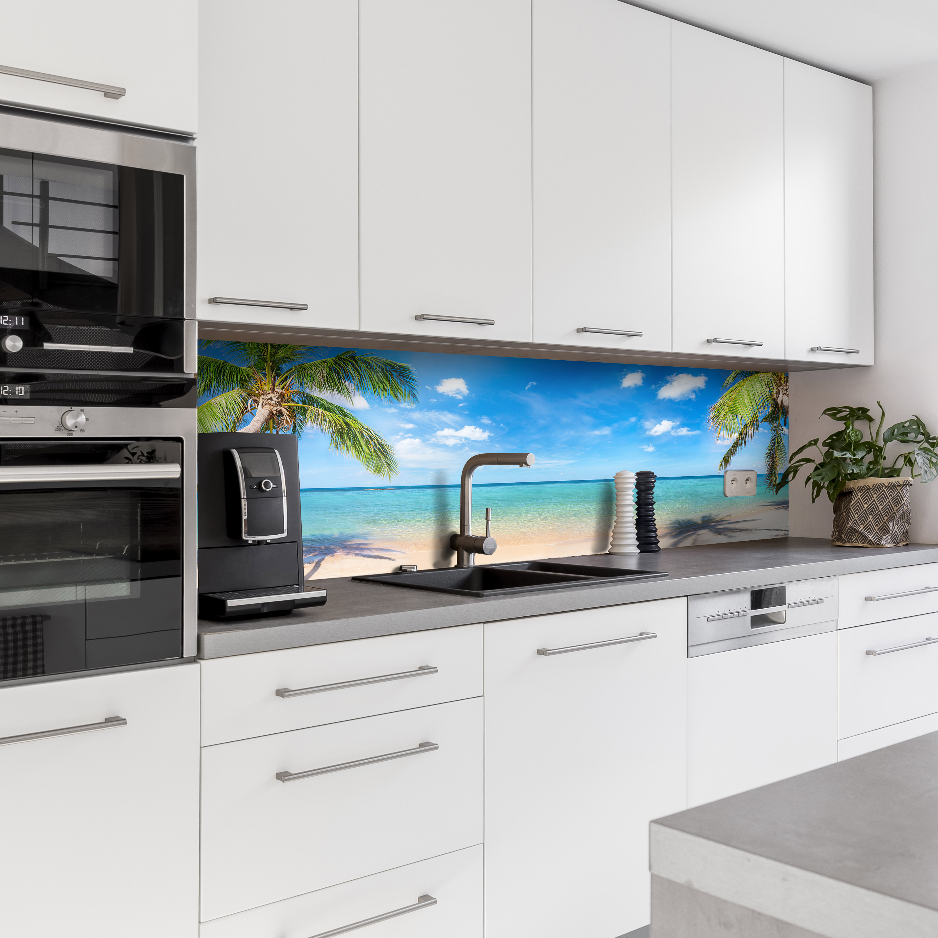 Küchenrückwand mit Strand V9  Motiv als Fliesenersatz und Spritzschutz 
