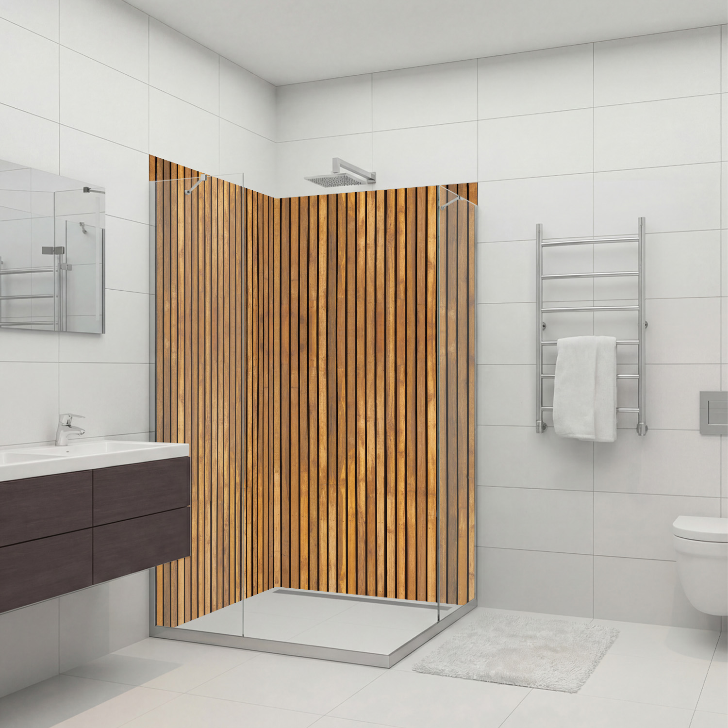 Duschrückwand mit Holz V6 Motiv, als Badrückwand zum Fliesenersatz