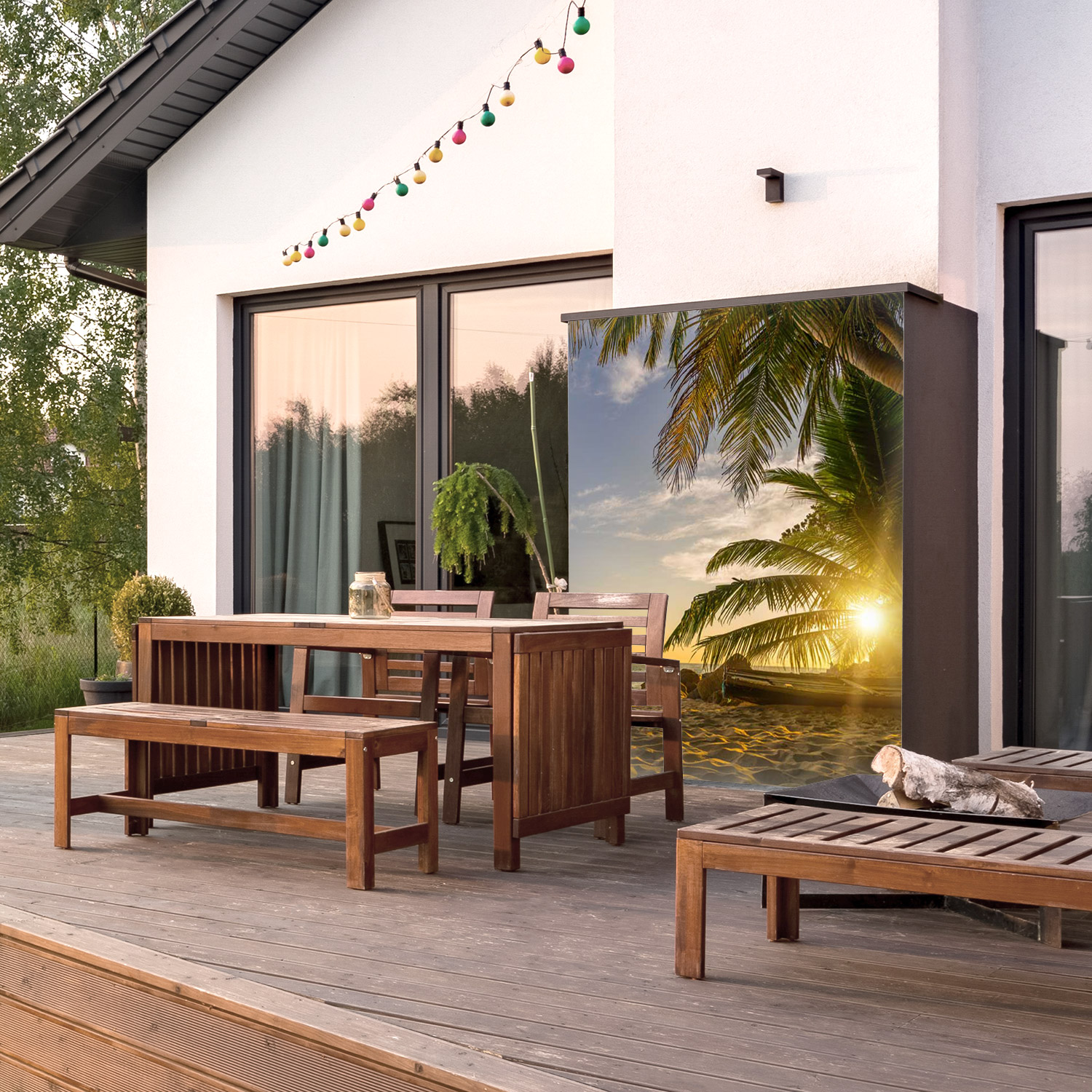 Wandverkleidung für den Outdoorbereich mit Sonnenuntergang V1 Motiv