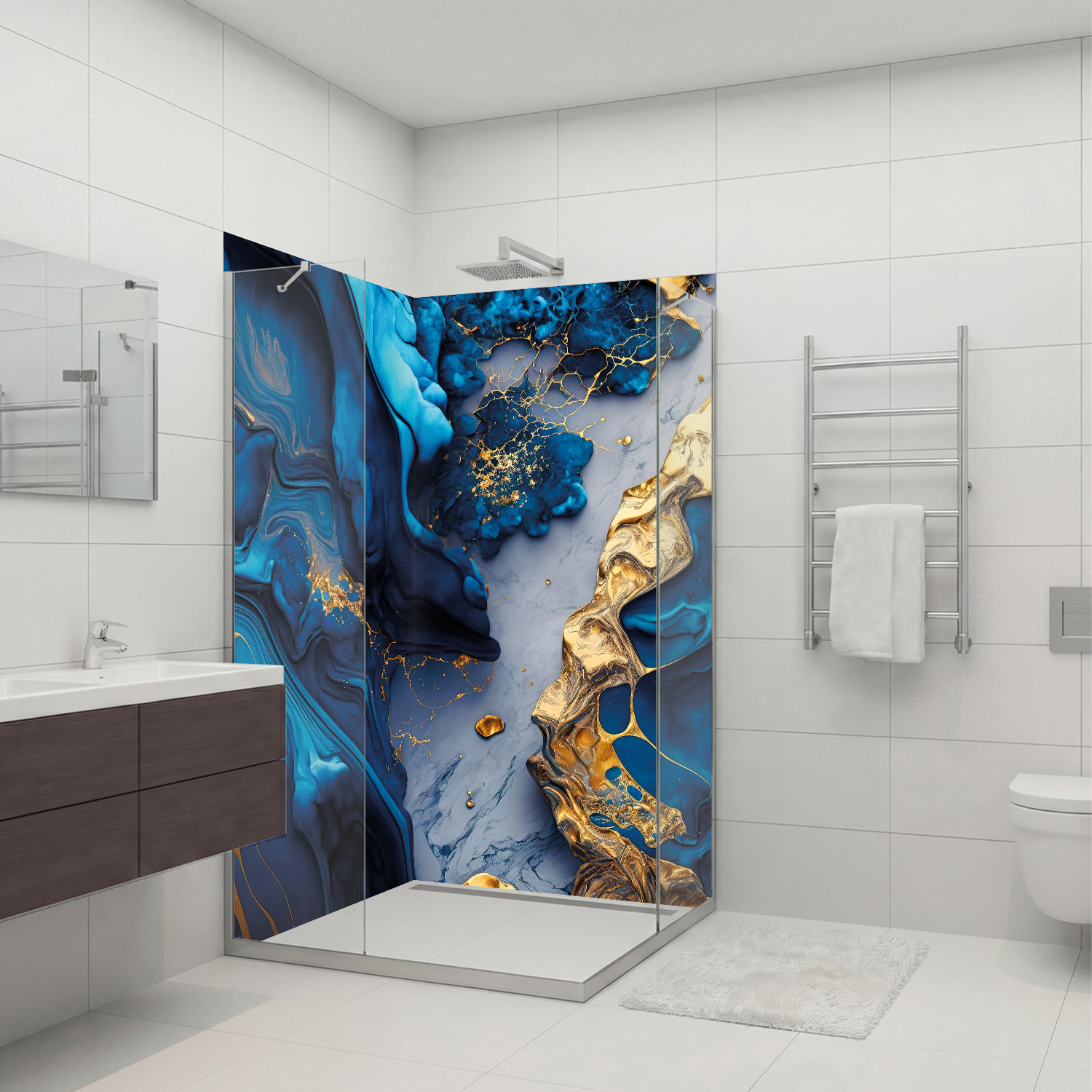 Duschrückwand mit Marmor V16 Motiv, als Badrückwand zum Fliesenersatz