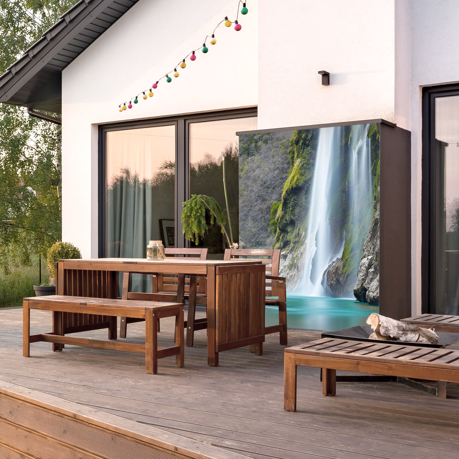 Wandverkleidung für den Outdoorbereich mit Wasserfall V15 Motiv