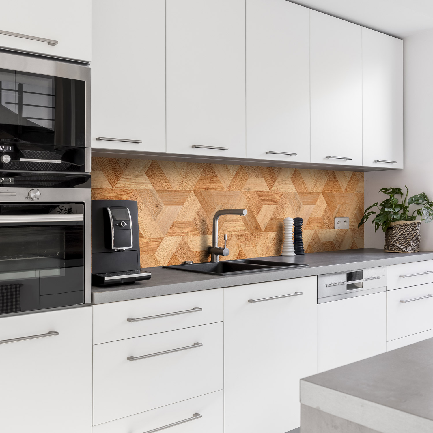 Küchenrückwand mit Holz V4  Motiv als Fliesenersatz und Spritzschutz