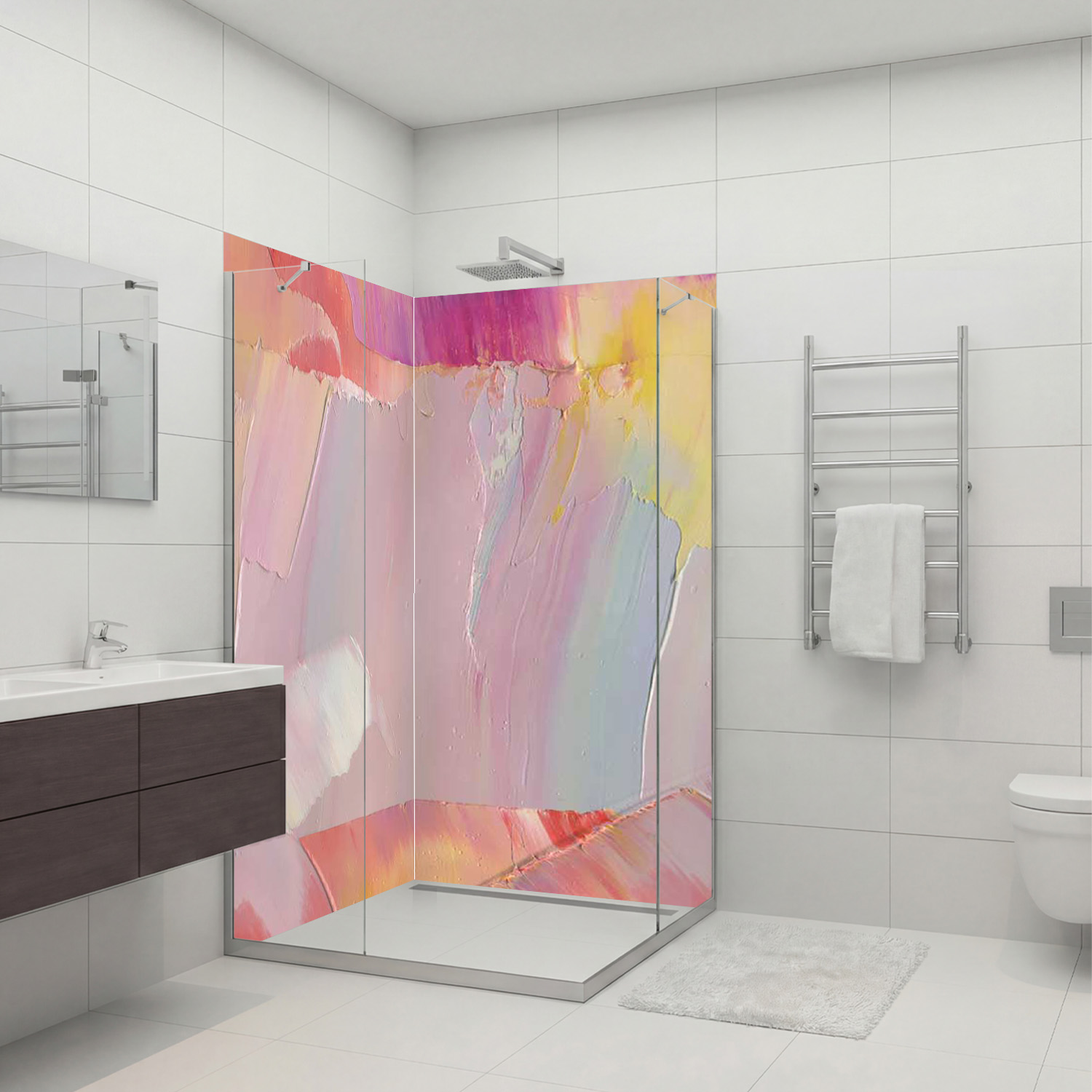 Duschrückwand mit Kunst V3 Motiv, als Badrückwand zum Fliesenersatz