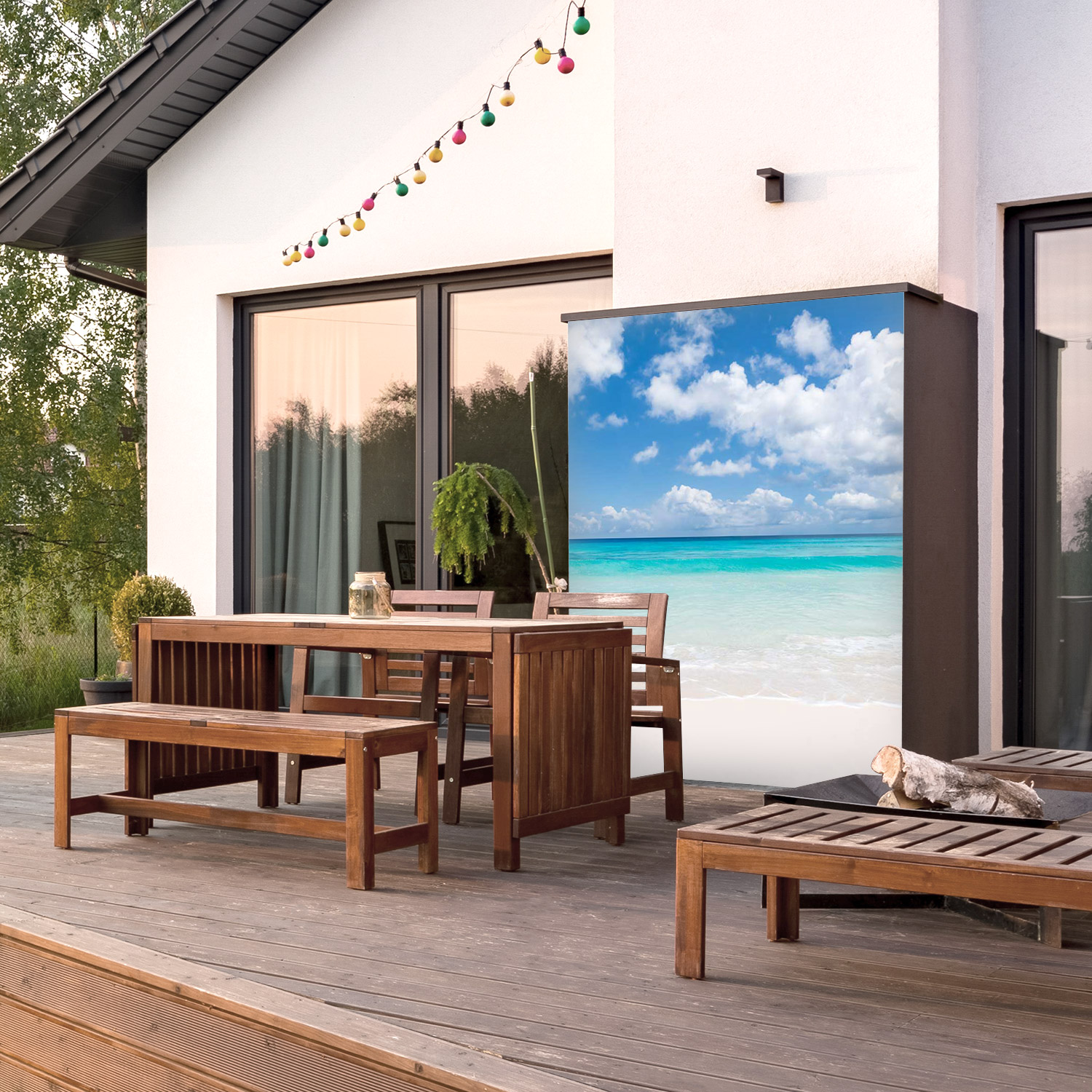 Wandverkleidung für den Outdoorbereich mit Strand V3 Motiv