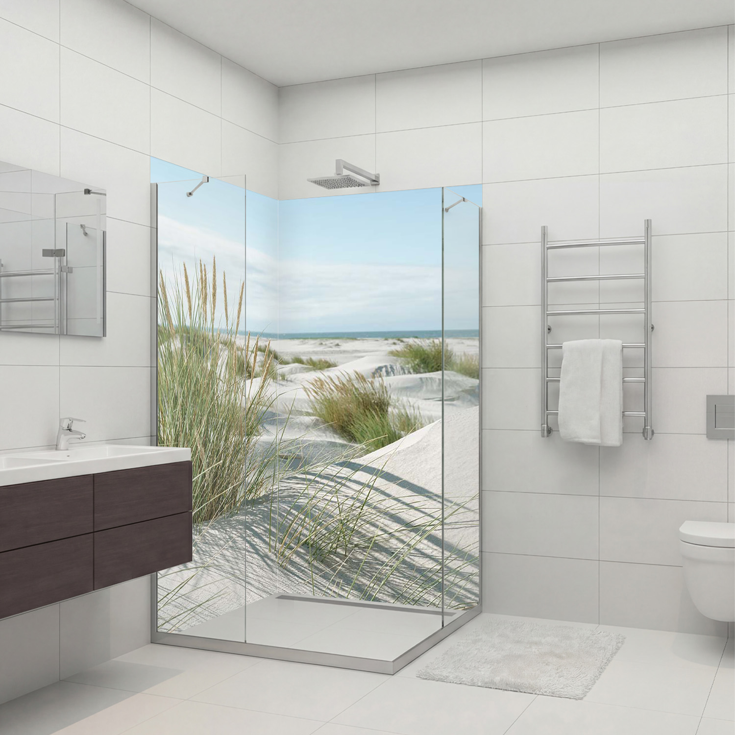 Duschrückwand mit Dünengras V8 Motiv, als Badrückwand zum Fliesenersatz