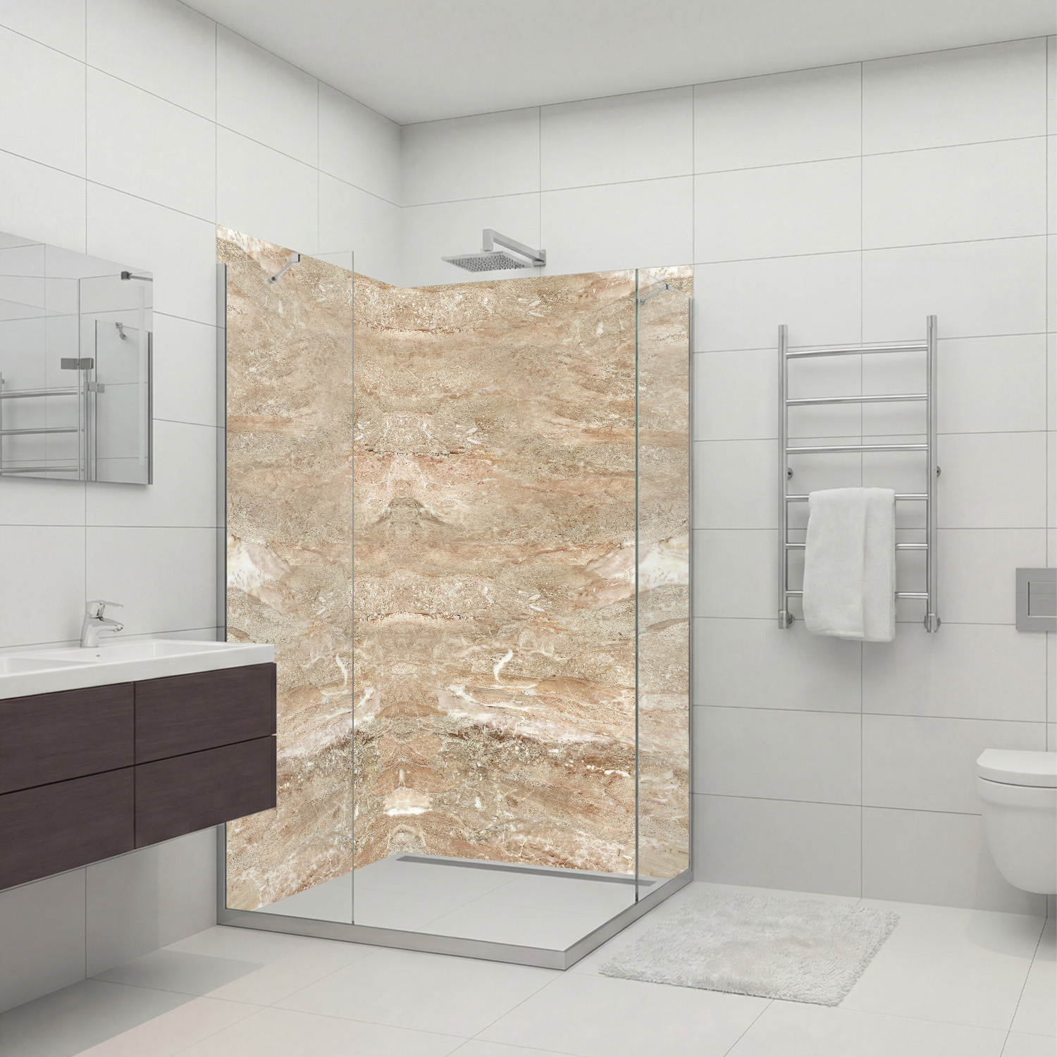 Duschrückwand mit Marmor V3 Motiv, als Badrückwand zum Fliesenersatz