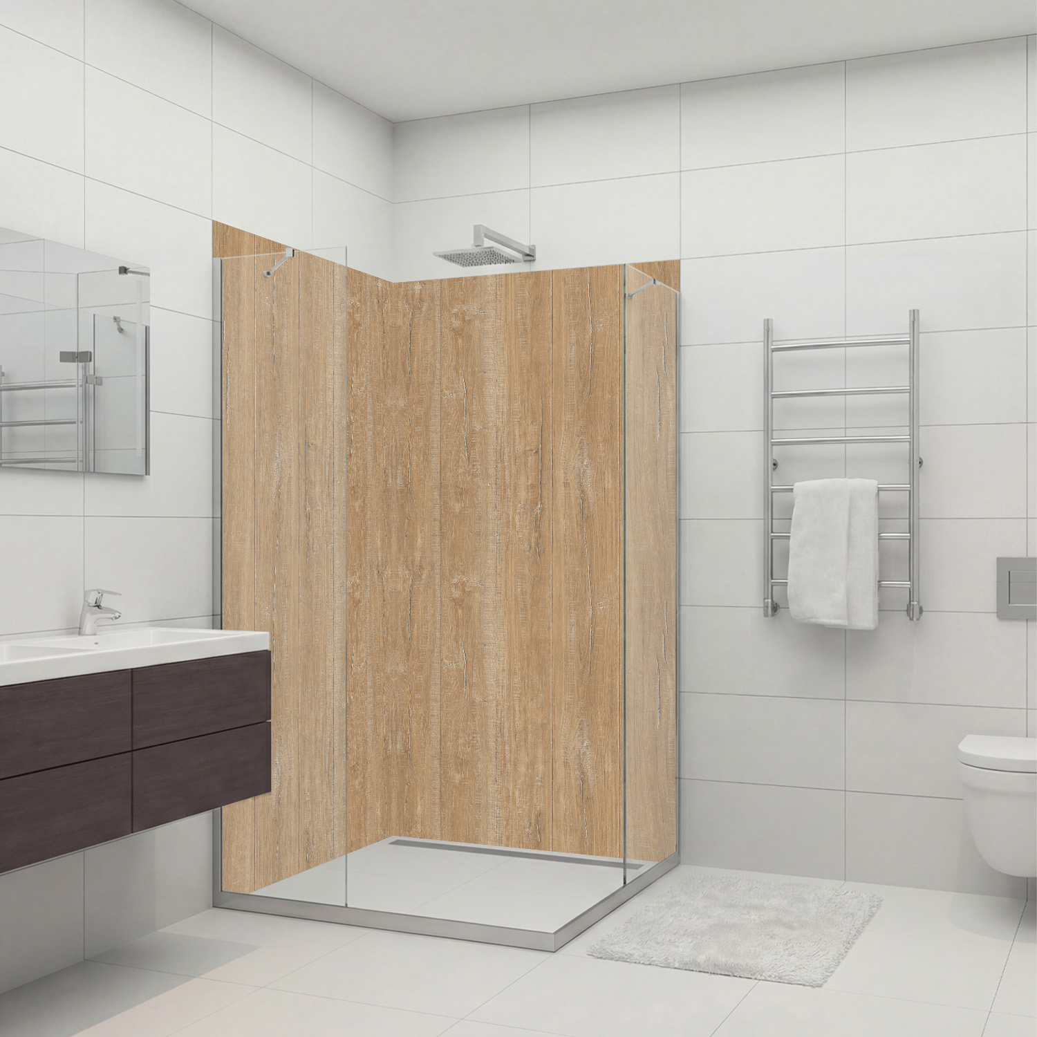 Duschrückwand mit Holz V8 Motiv, als Badrückwand zum Fliesenersatz