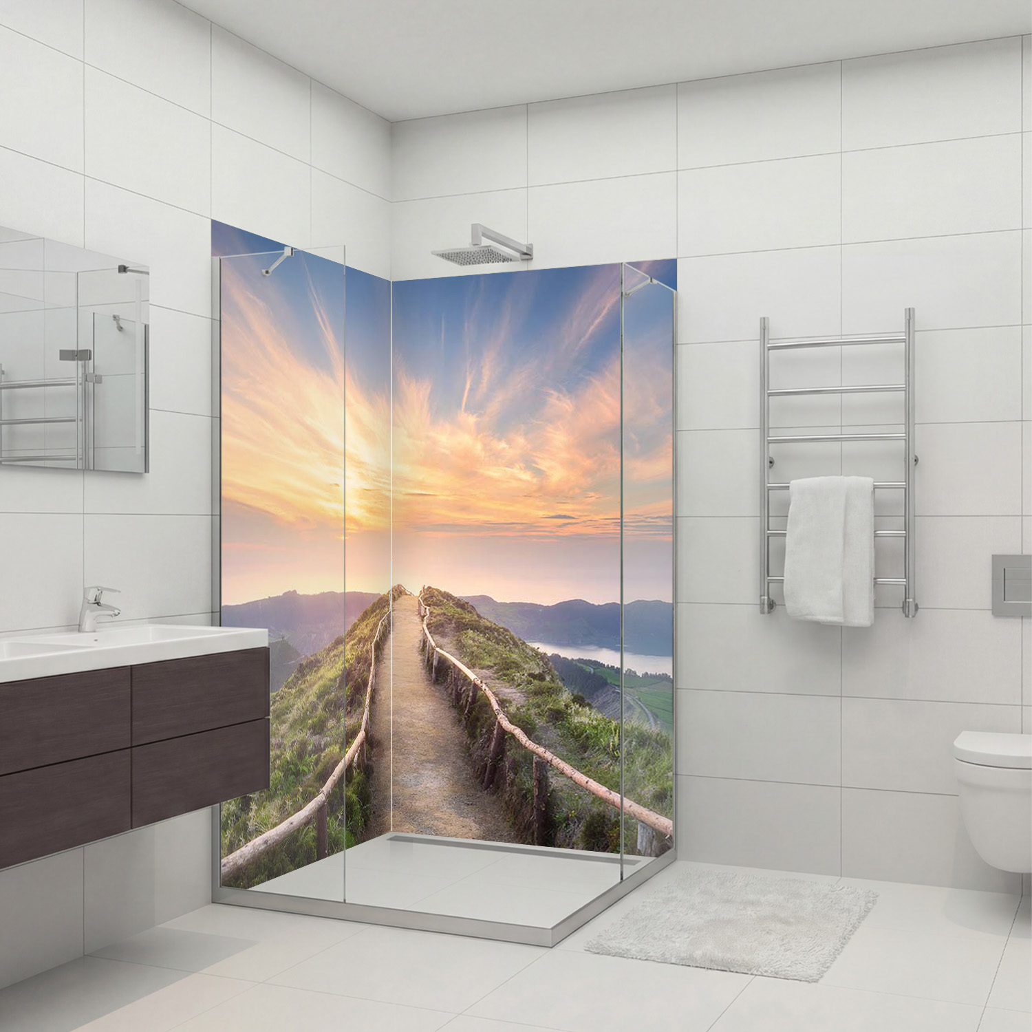 Duschrückwand mit Berg V8 Motiv