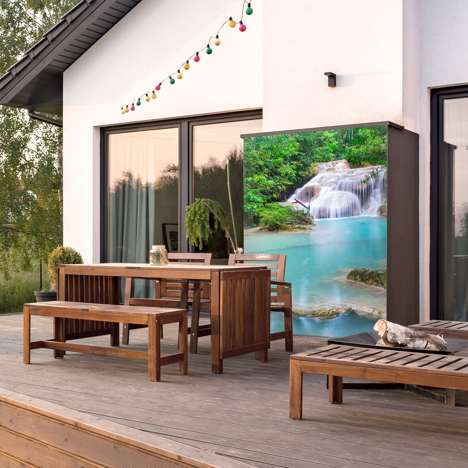 Wandverkleidung für den Outdoorbereich mit Wasserfall V7 Motiv