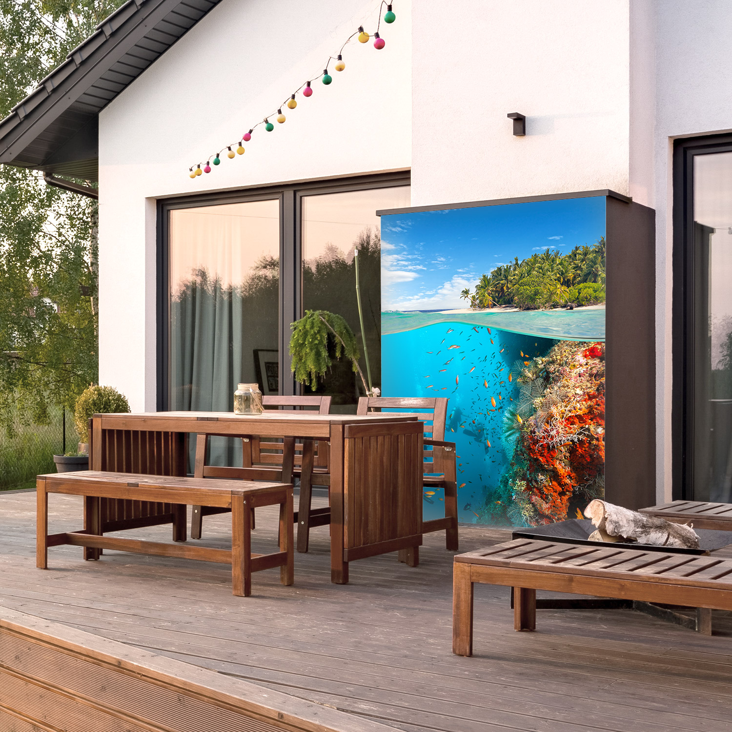 Wandverkleidung für den Outdoorbereich mit Ozean V1 Motiv