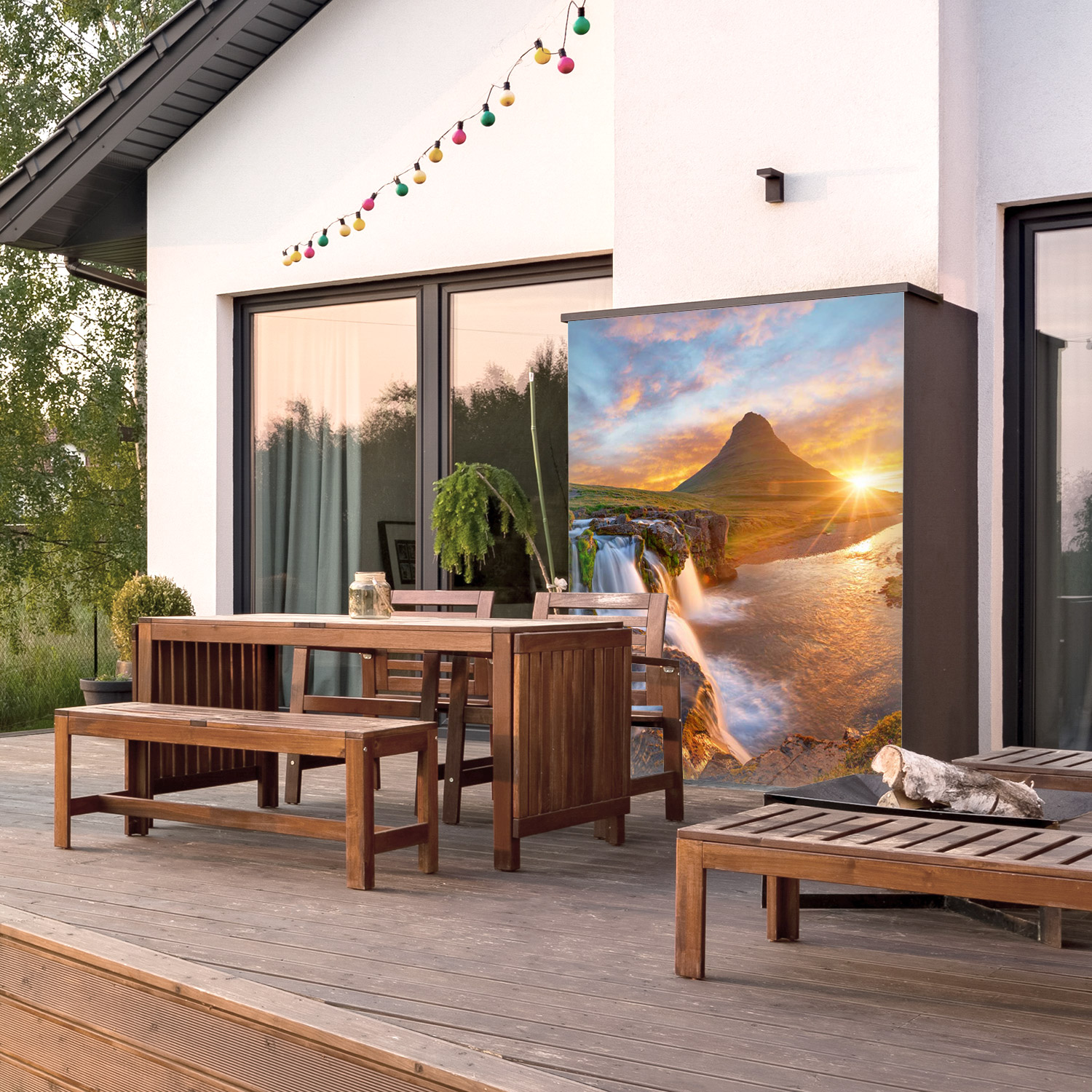 Wandverkleidung für den Outdoorbereich mit Wasserfall V10 Motiv