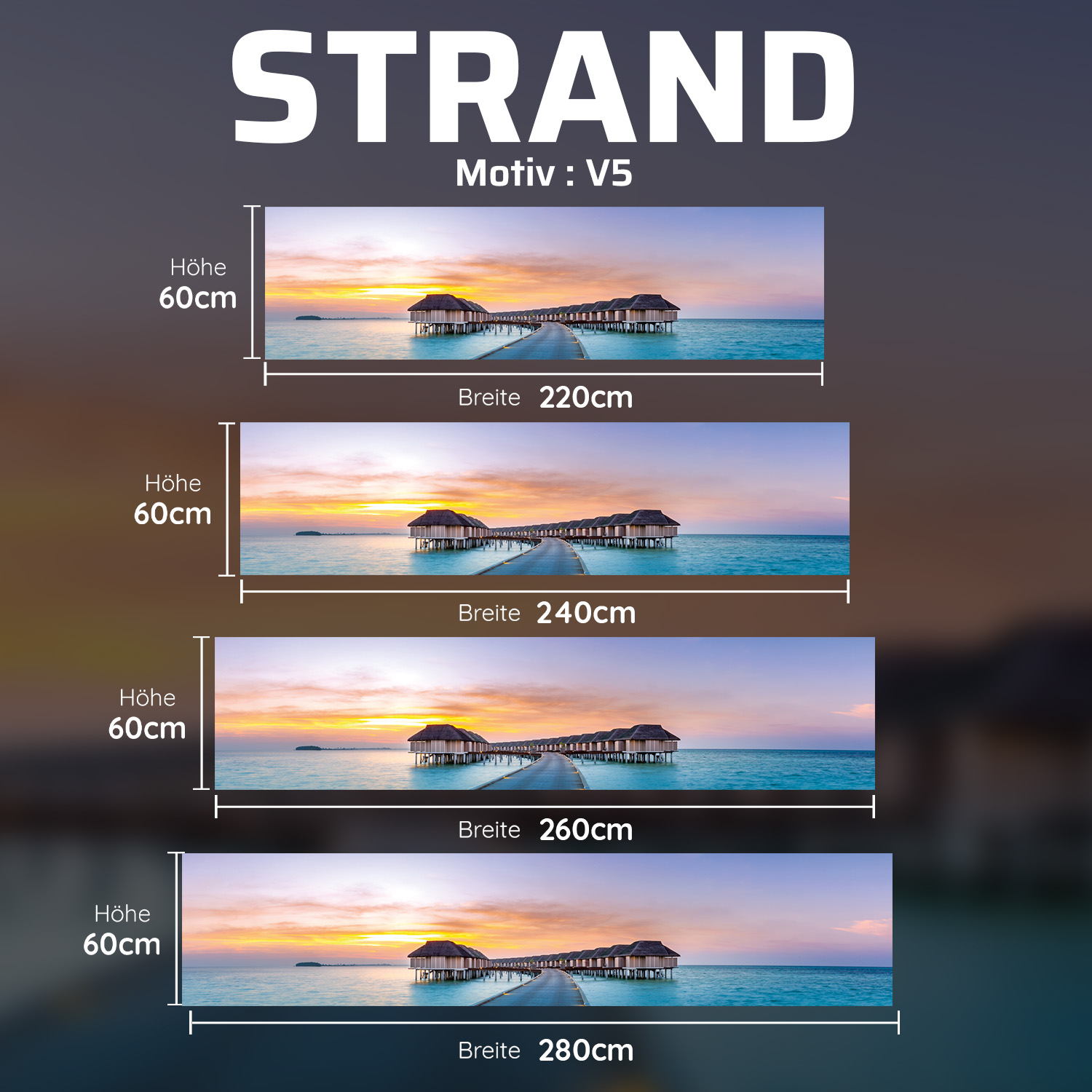Küchenrückwand mit Strand V5 Motiv als Fliesenersatz und Spritzschutz