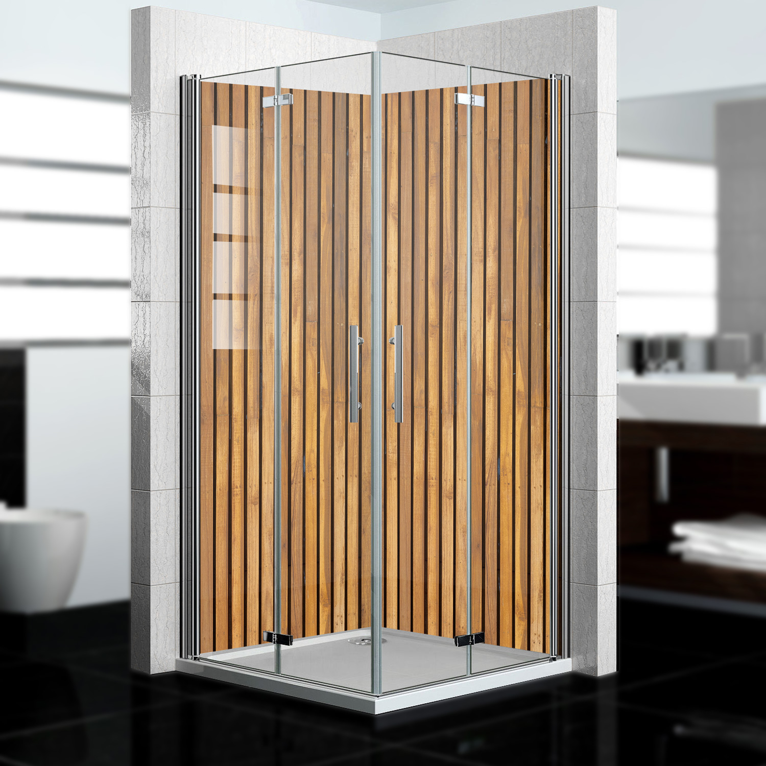 Duschrückwand mit Holz V6 Motiv, als Badrückwand zum Fliesenersatz Duschrückwand mit Holz V6 Motiv, als Badrückwand zum Fliesenersatz