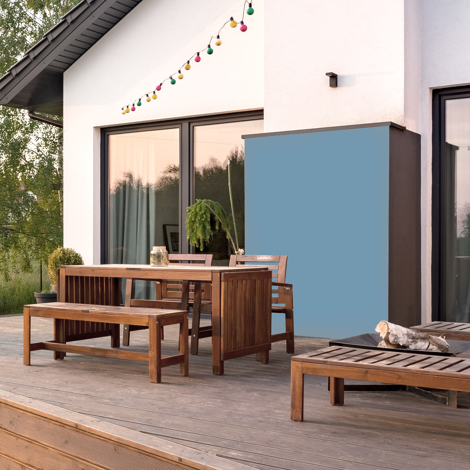 Wandverkleidung für den Outdoorbereich in Pastellblau Unifarbe Wandverkleidung für den Outdoorbereich in Pastellblau Unifarbe