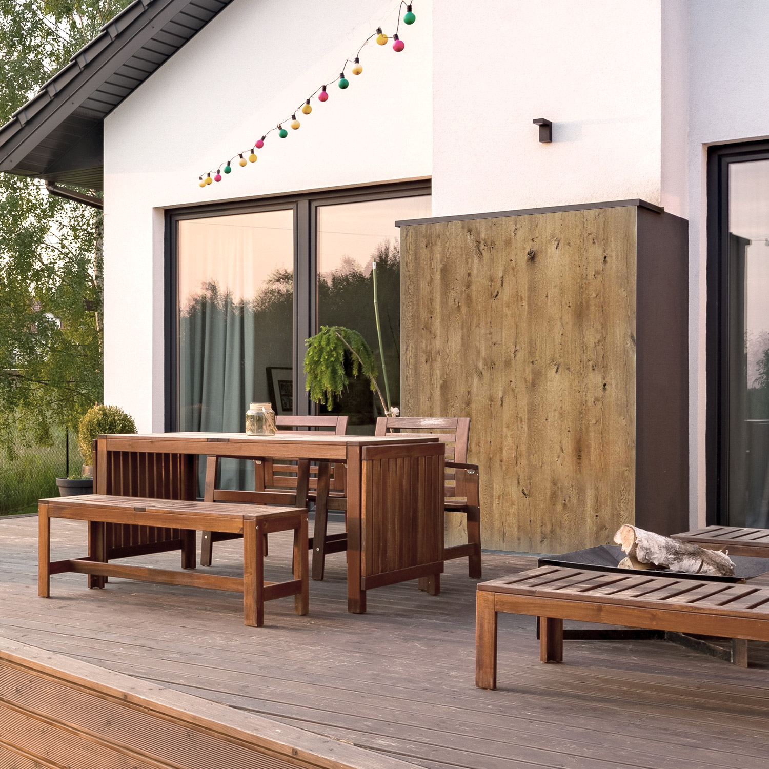 Wandverkleidung für den Outdoorbereich mit Holz V5 Motiv  Wandverkleidung für den Outdoorbereich mit Holz V5 Motiv