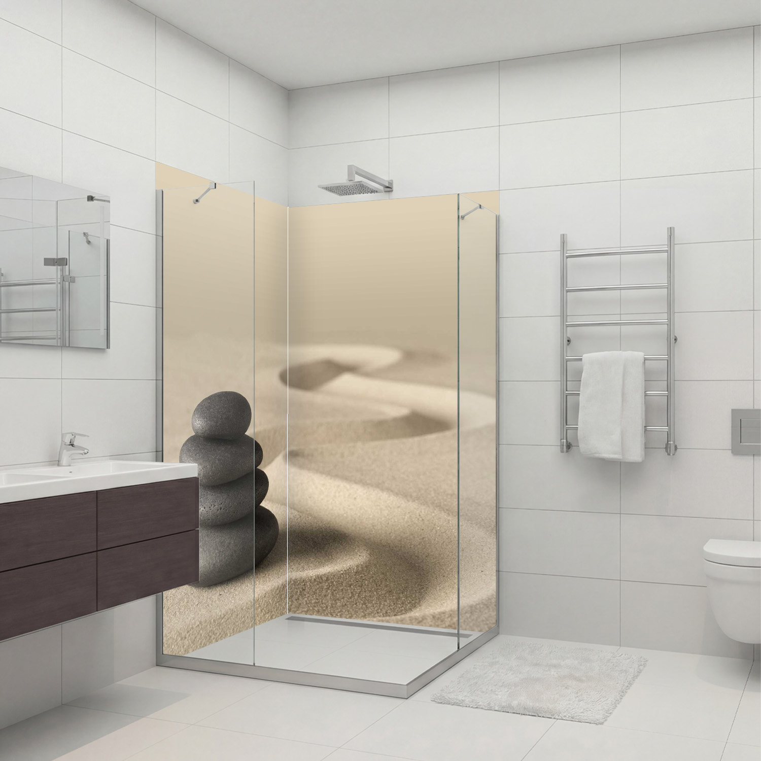 Duschrückwand mit Zen V6 Motiv, als Badrückwand zum Fliesenersatz
