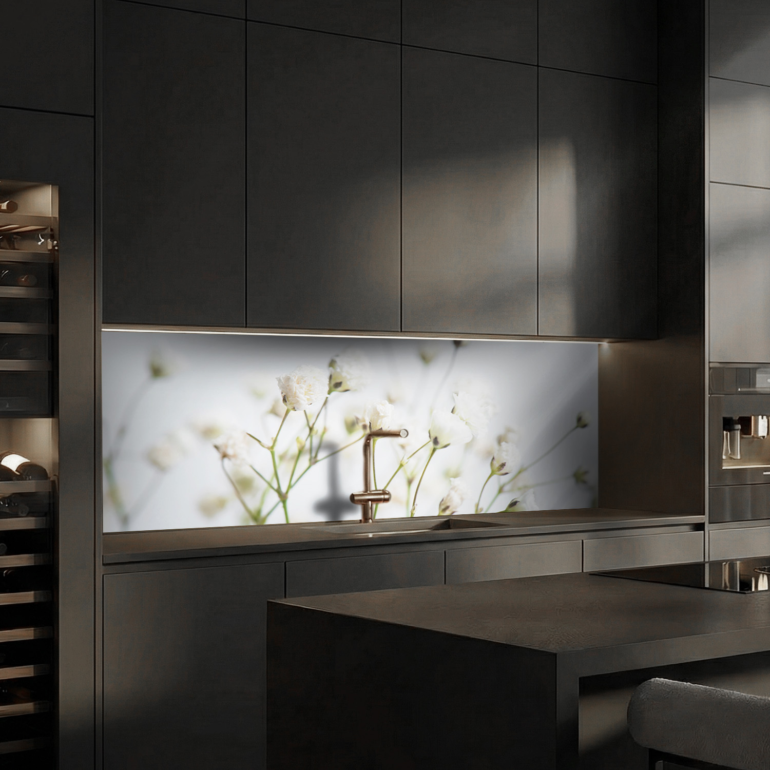 Küchenrückwand mit Blumen V6 Motiv als Fliesenersatz und Spritzschutz