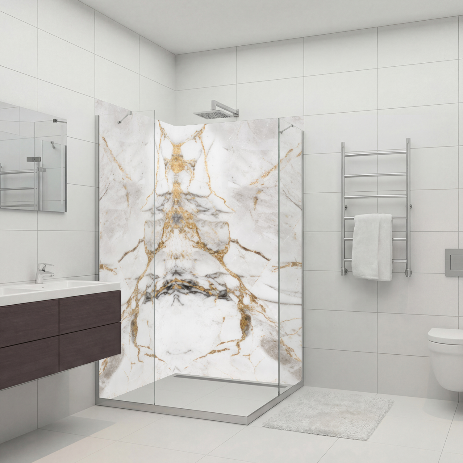 Duschrückwand mit Marmor V21 Motiv, als Badrückwand zum Fliesenersatz