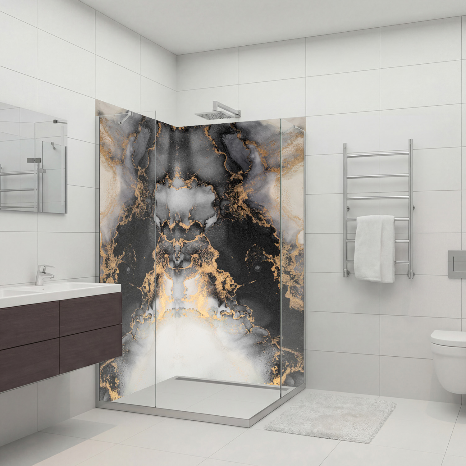 Duschrückwand mit Marmor V13 Motiv, als Badrückwand zum Fliesenersatz