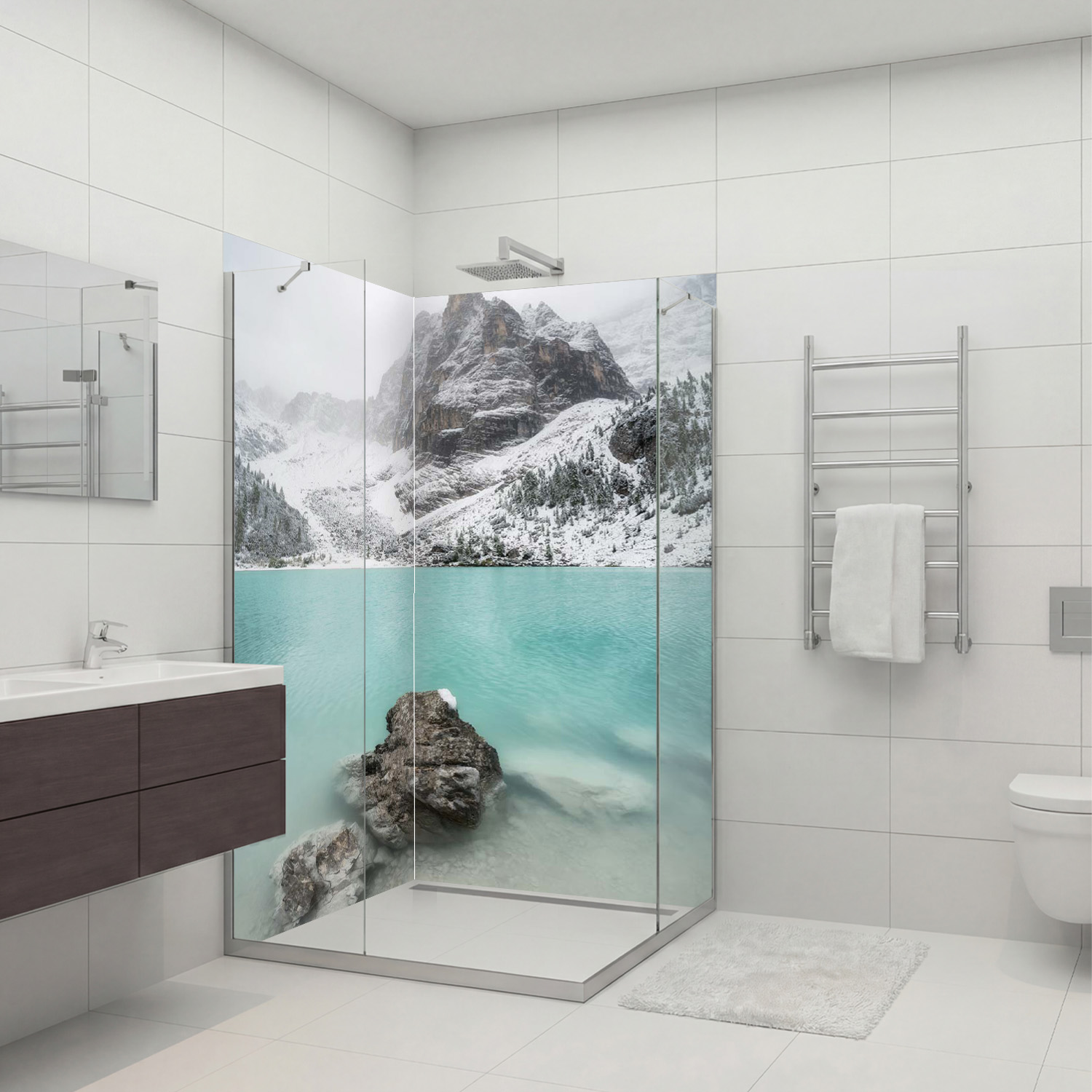 Duschrückwand mit Berg V1 Motiv