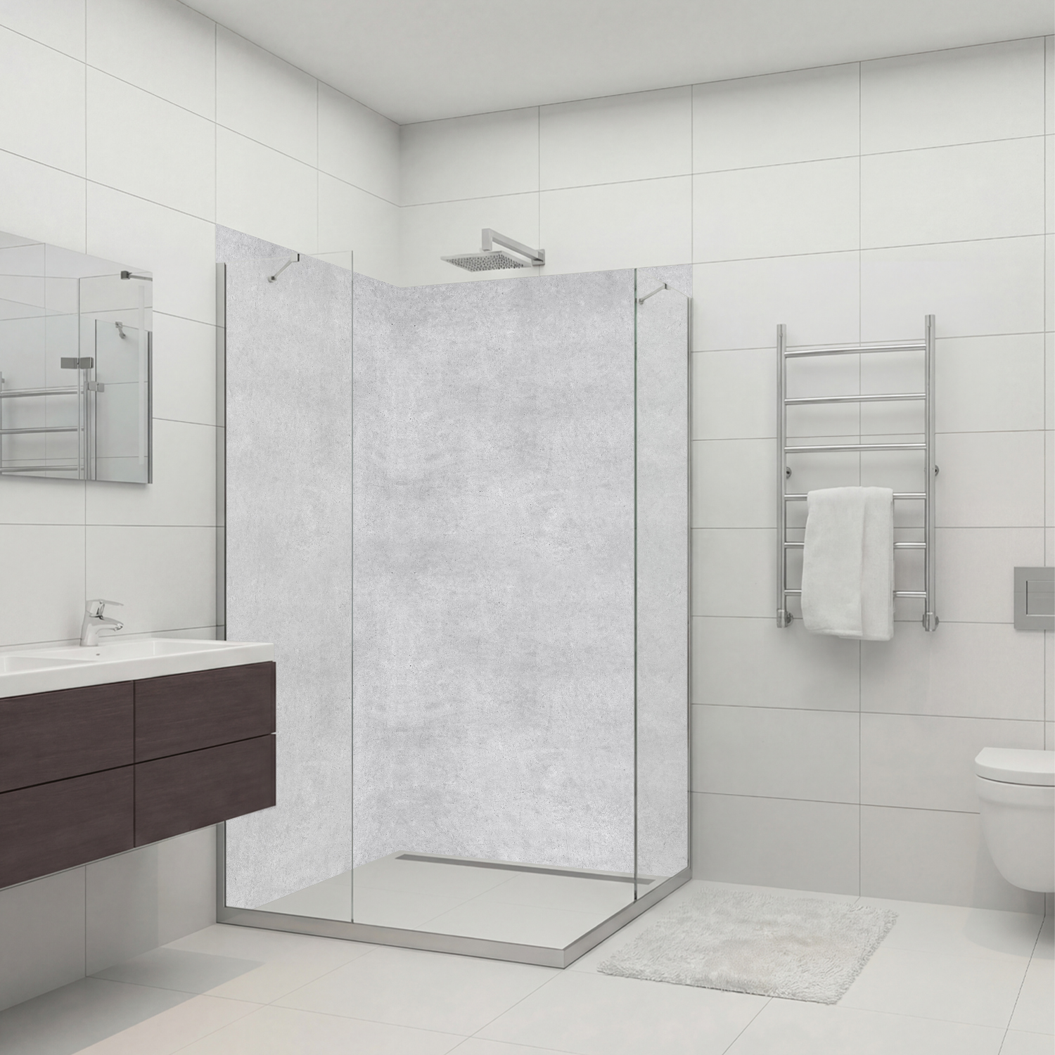 Duschrückwand mit Beton V7 Motiv, als Badrückwand zum Fliesenersatz