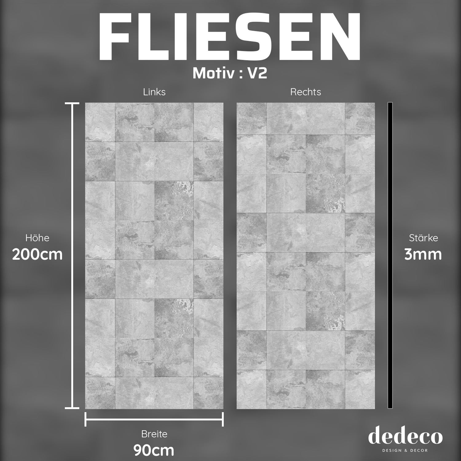 Duschrückwand mit Fliesen V2 Motiv, als Badrückwand zum Fliesenersatz