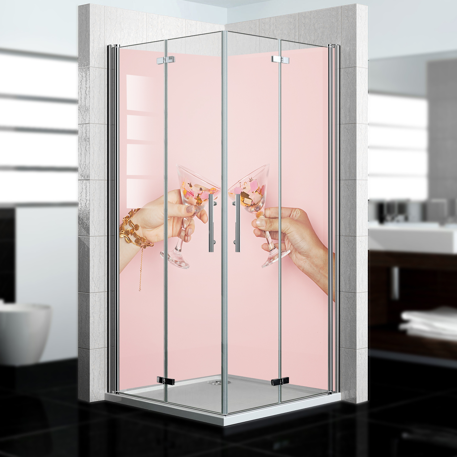 Duschrückwand mit Cheers V1 Motiv, als Badrückwand zum Fliesenersatz