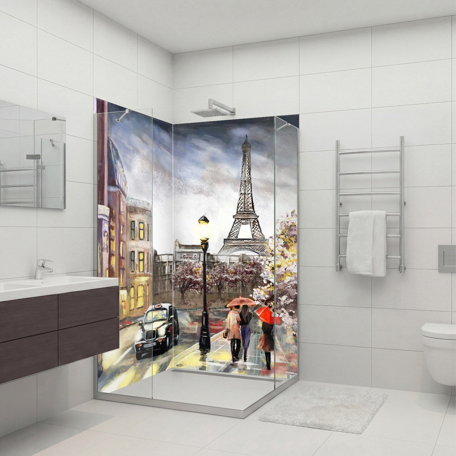 Duschrückwand mit Paris V1 Motiv, als Badrückwand zum Fliesenersatz