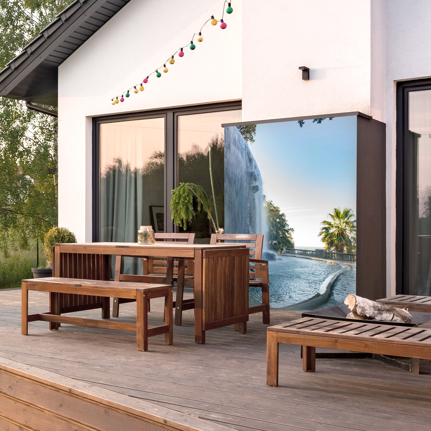 Wandverkleidung für den Outdoorbereich mit Wasserfall V11 Motiv