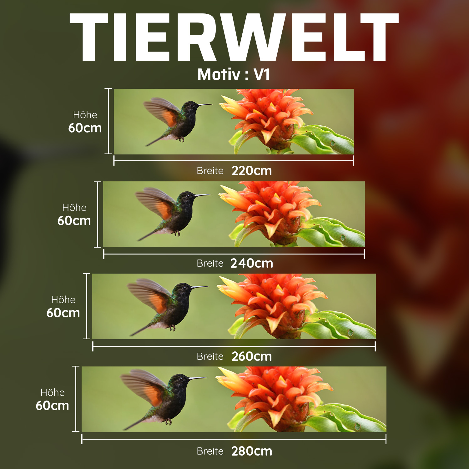 Küchenrückwand mit Tierwelt V1 Motiv als Fliesenersatz und Spritzschutz