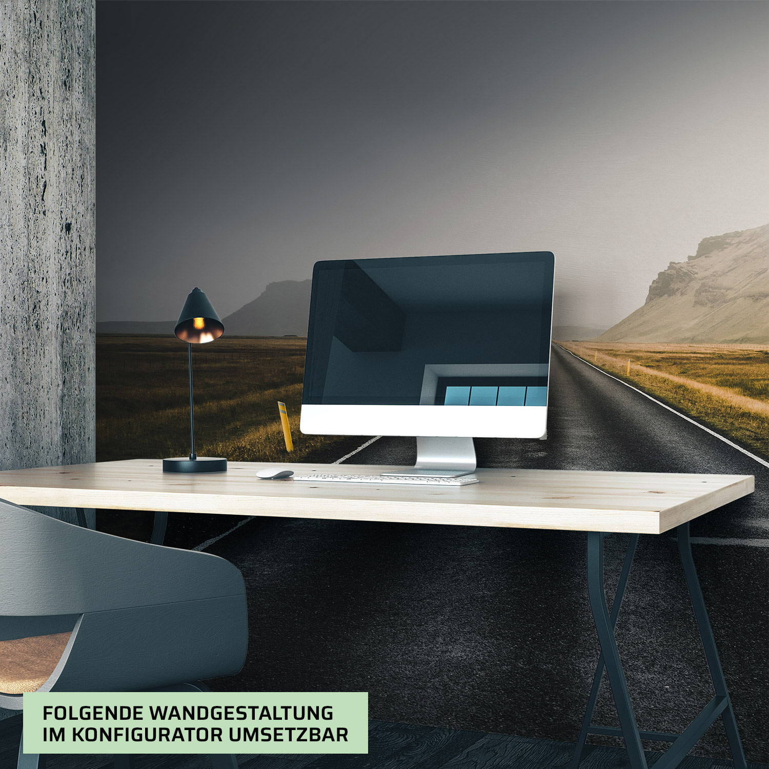 Wandverkleidung für das Büro mit Highway V1 Motiv