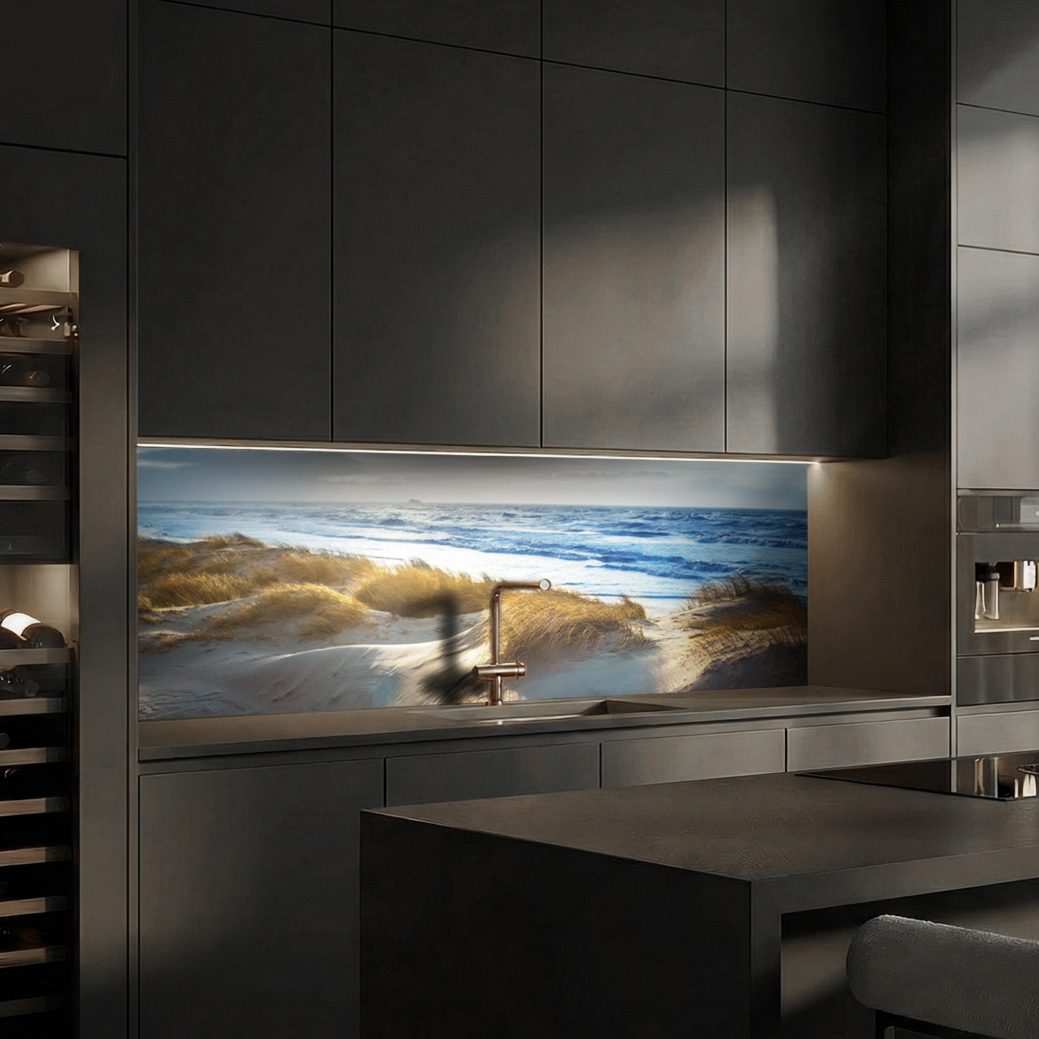 Küchenrückwand mit Dünengras V3 Motiv als Fliesenersatz und Spritzschutz